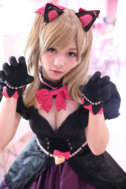 Japão anime cosplay, retrato de cosplay menina em fundo quarto rosa - Foto, Imagem