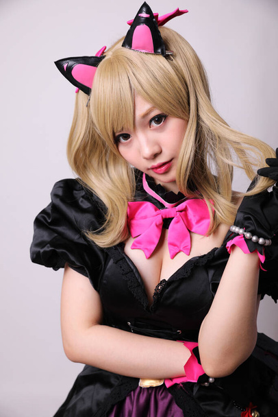 Japani anime cosplay, muotokuva tyttö cosplay eristetty valkoinen tausta - Valokuva, kuva