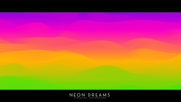 Vector abstract Neon Dreams background. Trendy cyberpunk holographic fluid colorful waves backdrop. Iridescent pastel liquid texture for creative cover, poster, card, designs. - Vector, Image