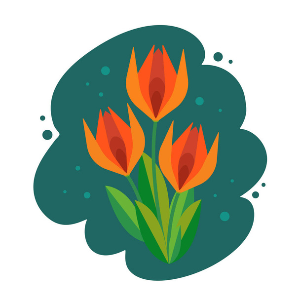 Un ramo de tres tulipanes en un vector. Ilustración de primavera, flores gráficas, tulipanes turcos
 - Vector, Imagen