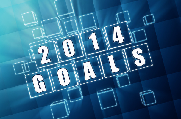 Ziele für das neue Jahr 2014 in blauen Glassteinen - Foto, Bild