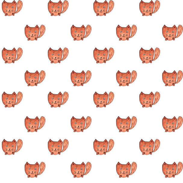 A fox, Seamless Pattern. Watercolor Hand Drawn, a fox Head Seamless Background - Foto, Bild