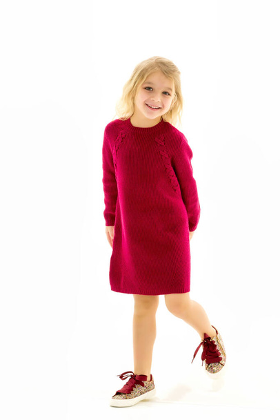 Cute Blonde Little Girl Standing and Smiling at Camera - Фото, изображение