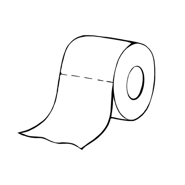 Rolka papieru toaletowego w stylu Doodle. Ręcznie rysowany papier toaletowy. Ilustracja wektora izolowana na białym tle. - Wektor, obraz
