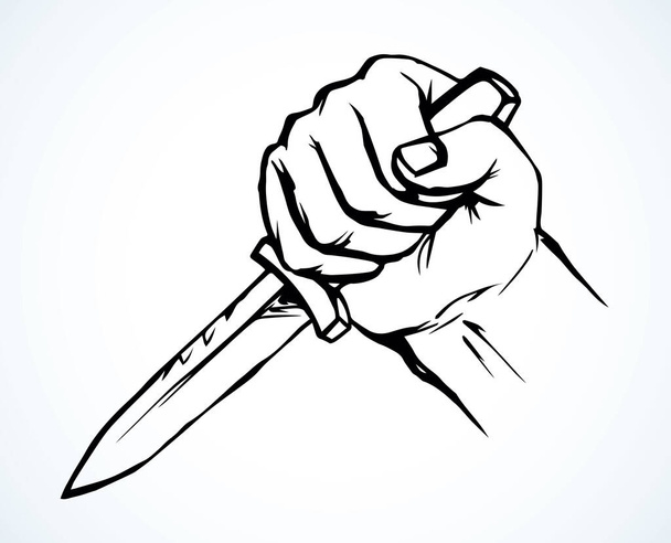 Old male chef cooking big home kitchen cutter threaten rage crazy theft rob mugger assault. Outline drawn police logo line art text space design. Closeup view spooky despair abuse menace cook thriller - Vector, Image