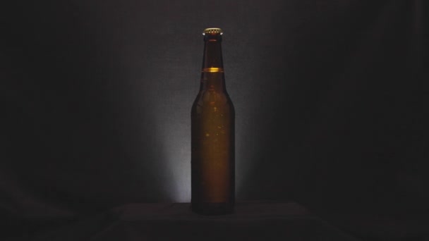 Bottle of cold beer on a black background - Materiał filmowy, wideo