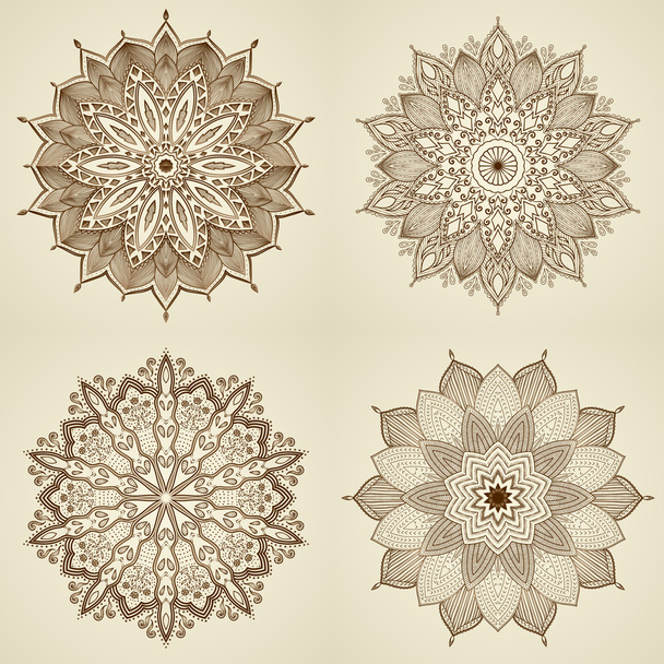 Set of four mandalas. Beautiful flowers. - Vector, Imagen