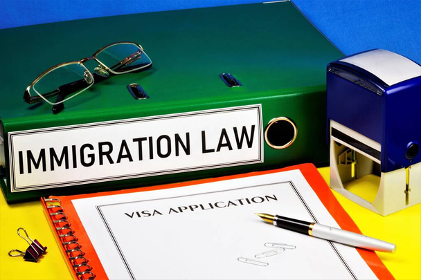 Immigration law-the inscription of the text on the folder, regulates the movement of a person and their change of residence, is determined by the national law of the state. - Photo, Image