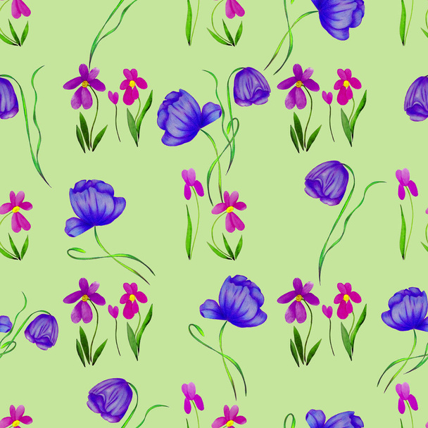 Decorative floral seamless pattern with watercolor flowers. Colorful nature background. Beautiful summer print. For any kind of a design. - Photo, image