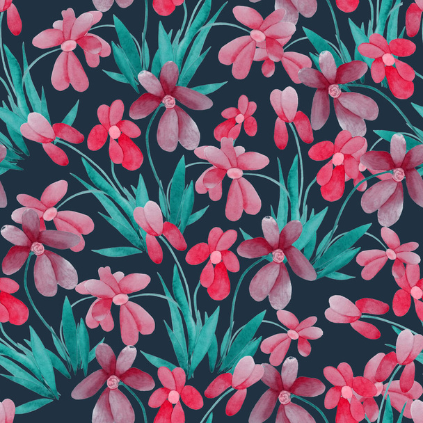 Decorative floral seamless pattern with watercolor flowers. Colorful nature background. Beautiful summer print. For any kind of a design. - Photo, image