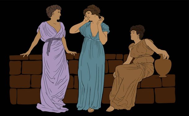 Üç Yunan kadını. - Vektör, Görsel