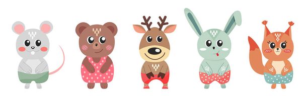 Set of cute woodland animals stock vector illustration isolated on white background. - Vector, Image