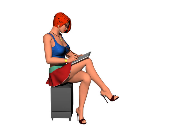mladá zrzavá žena sedí a píše - Fotografie, Obrázek