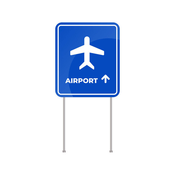 Señal de tráfico Aeropuerto. Avión y la inscripción AEROPUERTO en un signo azul
 - Vector, imagen