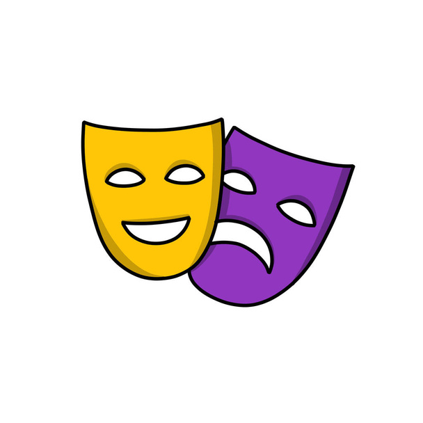 theater masks, mardi gras doodle icon, vector color illustration - Vector, Image