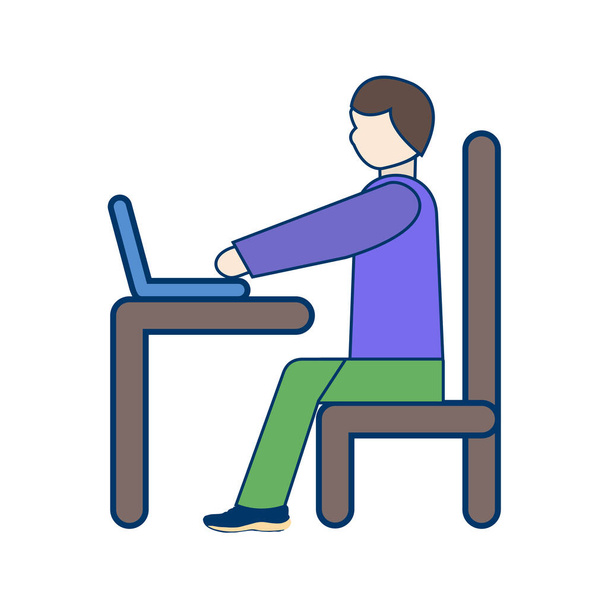 liikemies istuu tuolilla ja työskentelee kannettavan tietokoneen - Vektori, kuva