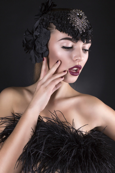 Beautiful model with black accessory - Φωτογραφία, εικόνα
