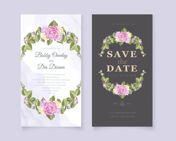 rose wedding card invitation vector design template - Vector, Image