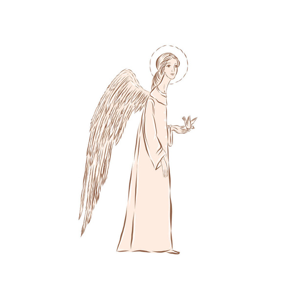  鳥と天使だ。翼を持つ人間の聖書の天のシンボル。クリスマス、イースターや他の宗教的な休日のためのレトロカードを迎えるための装飾. - ベクター画像