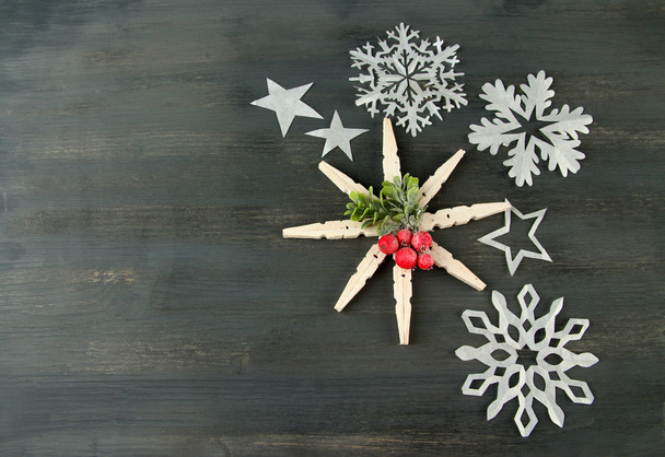 Beautiful snowflakes on wooden background - Foto, imagen