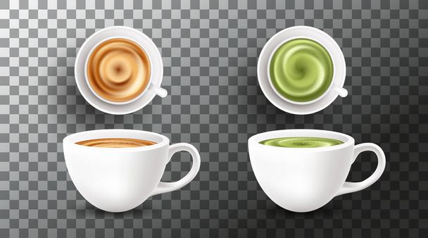 Set with different types of coffee drinks on transparent background - Vector, Image