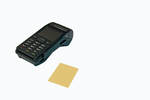 Payment terminal isolated on a white background. Contactless payment. - Photo, Image