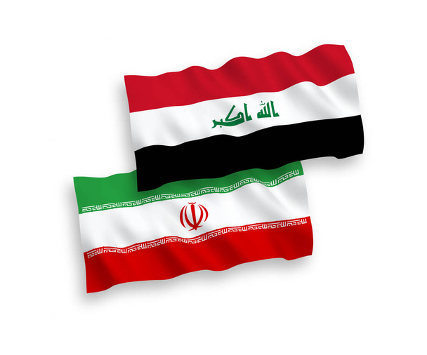 Banderas nacionales de ondas vectoriales de Irak e Irán aisladas sobre fondo blanco. Proporción de 1 a 2
. - Vector, imagen