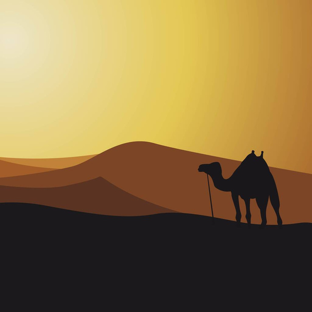 Silhouette camel in desert Nature panoramic sand landscape vector illustration - Vector, Image
