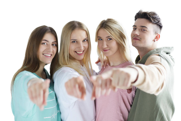 Young people pointing at you standing together - Foto, imagen