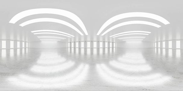 Sferyczna projekcja panoramiczna 360 stopni, panorama we wnętrzu pustego pokoju w nowoczesnym biurowcu - Zdjęcie, obraz