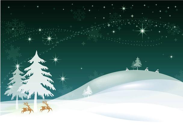 Boże Narodzenie tło z reniferów i śnieżnych wzgórz, wektor ilustracji  - Wektor, obraz