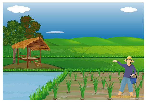 illustration of a girl in a field - Vector, Image