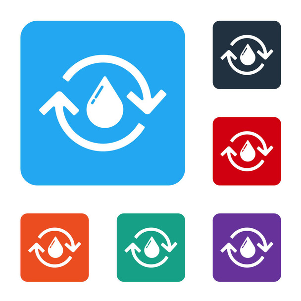 White Recycle clean aqua icon isoliert auf weißem Hintergrund. Wassertropfen mit Zeichenrecycling. Setzen Sie Symbole in farbigen quadratischen Tasten. Vektorillustration - Vektor, Bild