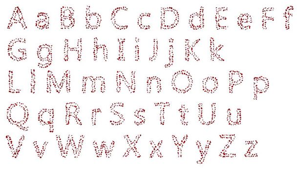 Una gran colección de letras del alfabeto inglés de pétalos de rosa rojos. Fondo blanco aislado
 - Foto, Imagen