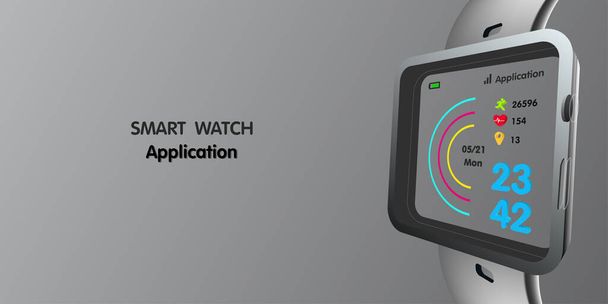 Inteligentní hodinky s aplikačním cvičením Black Color, vektorový 3D design. - Vektor, obrázek