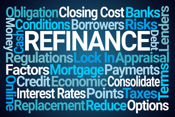 Refinance Word Cloud on Blue Background - Photo, Image