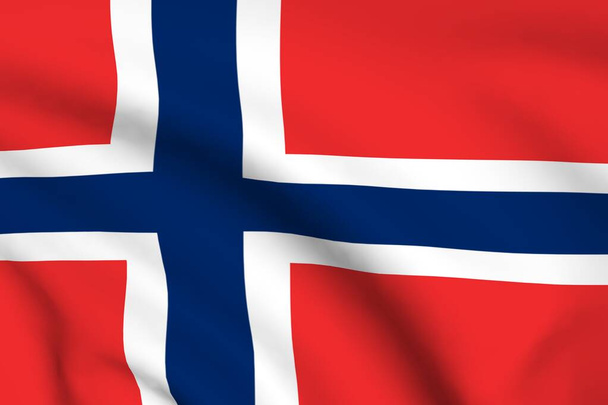 Σημαία Νορβηγίας. Ιστορικό με πτυχώσεις. 3D απόδοση. - Φωτογραφία, εικόνα