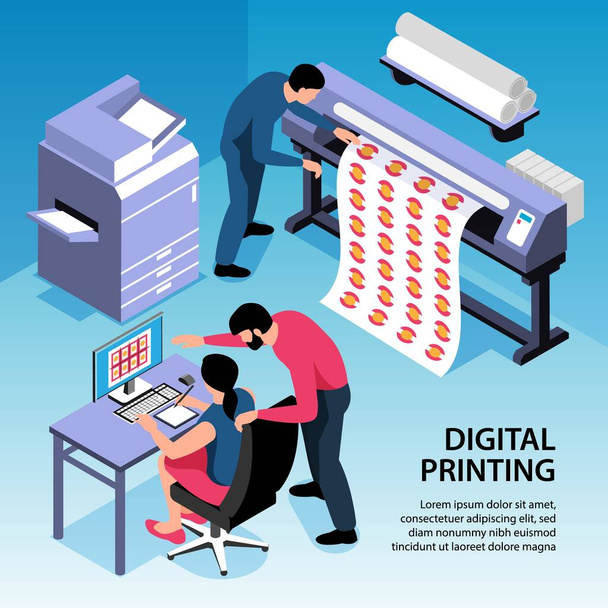 Digitális nyomtatás Izometrikus illusztráció - Vektor, kép
