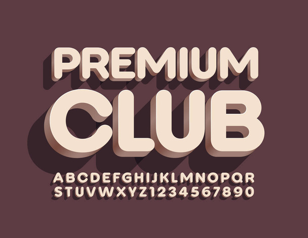 Vector stylish logo Premium Club. Unique 3D Font. Creative Alphabet Letters and Numbers - Vector, Image