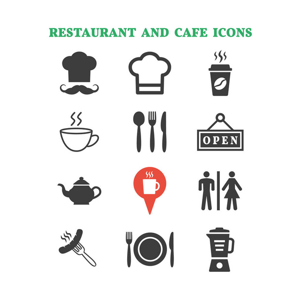 Restaurante e café ícones definidos no fundo branco. Ilustração vetorial - Vetor, Imagem