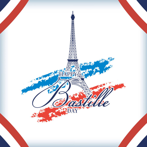 bastille day celebration with tower eiffel and flag - Vector, Image