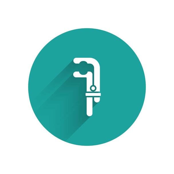 Icono de herramienta de abrazadera blanca aislado con sombra larga. Herramienta de cerrajero. Botón círculo verde. Ilustración vectorial
 - Vector, Imagen