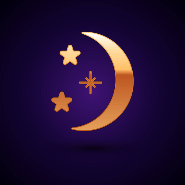 Zlatý měsíc a hvězdy izolované na černém pozadí. Vektorová ilustrace - Vektor, obrázek