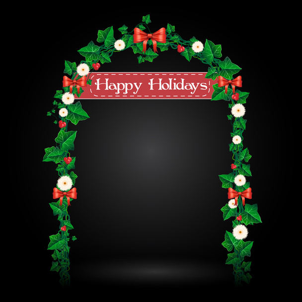 Holiday ivy gate illustration with flowers, ribbons and red berr - Vector, Image