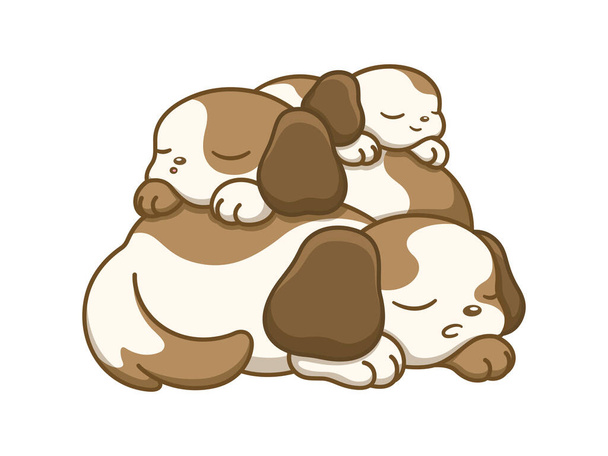 Χαριτωμένο κουτάβια σκυλιών κοιμάται πάνω από κάθε άλλο διάνυσμα τέχνη επίπεδη απεικόνιση κινουμένων σχεδίων. - Διάνυσμα, εικόνα