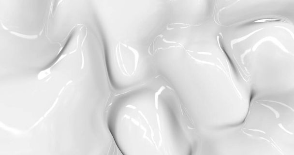 Жидкий абстрактный белый фон. Гладкая глянцевая текстура 3D рендеринга. Гламурный шелковый фон анимации. 3D иллюстрация - Фото, изображение
