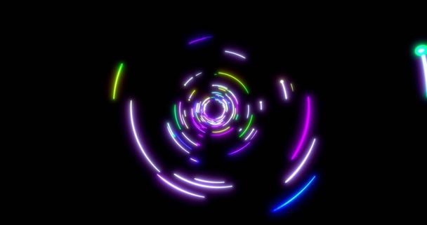 Gloeiende neonlijnen tunnel. Blauw rood roze en violet kleurrijke verlichting. Fluorescerend ultraviolet licht in de ruimte. Naadloze 3D weergave achtergrond. Virtual reality ontwerp 3d renderen. 3D illustratie - Foto, afbeelding