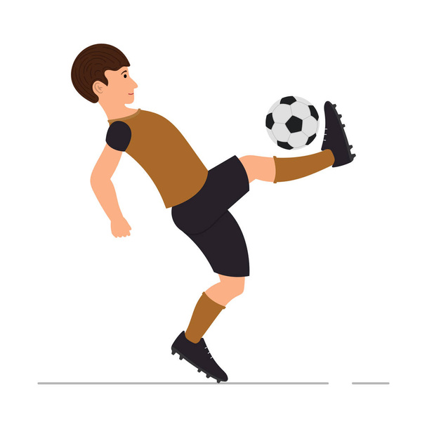 Teenager guy plays football, soccer player, man kicks a soccer ball vector illustration in cartoon style - Vektor, Bild