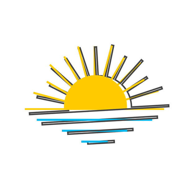 Vektor-Symbol Sonnenuntergang, Sonnenaufgang-Cartoon-Stil auf weißem, isoliertem Hintergrund. Ebenen zur einfachen Bearbeitung der Illustration gruppiert. Für Ihr Design. - Vektor, Bild