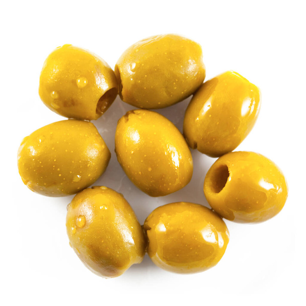 Green olives isolated on the white background - Foto, imagen